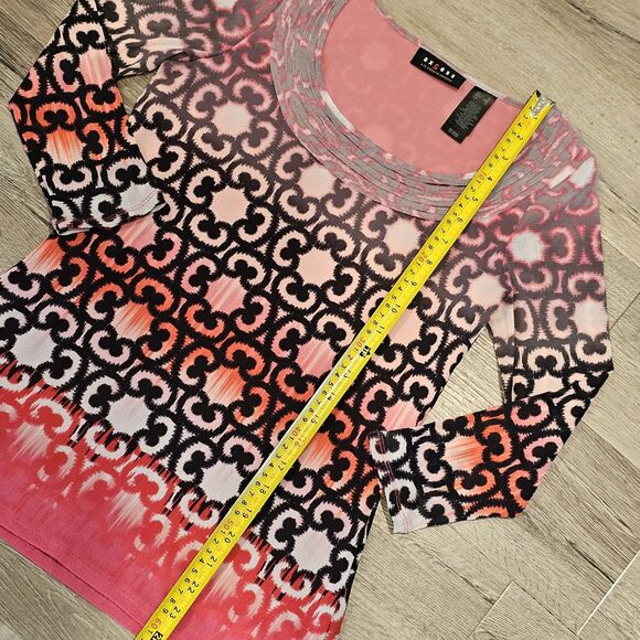 Pink Red Ombre Ikat Italian Geomatric Print Top Indiecore Maximalist Eurogirl S - Picture 4 of 7